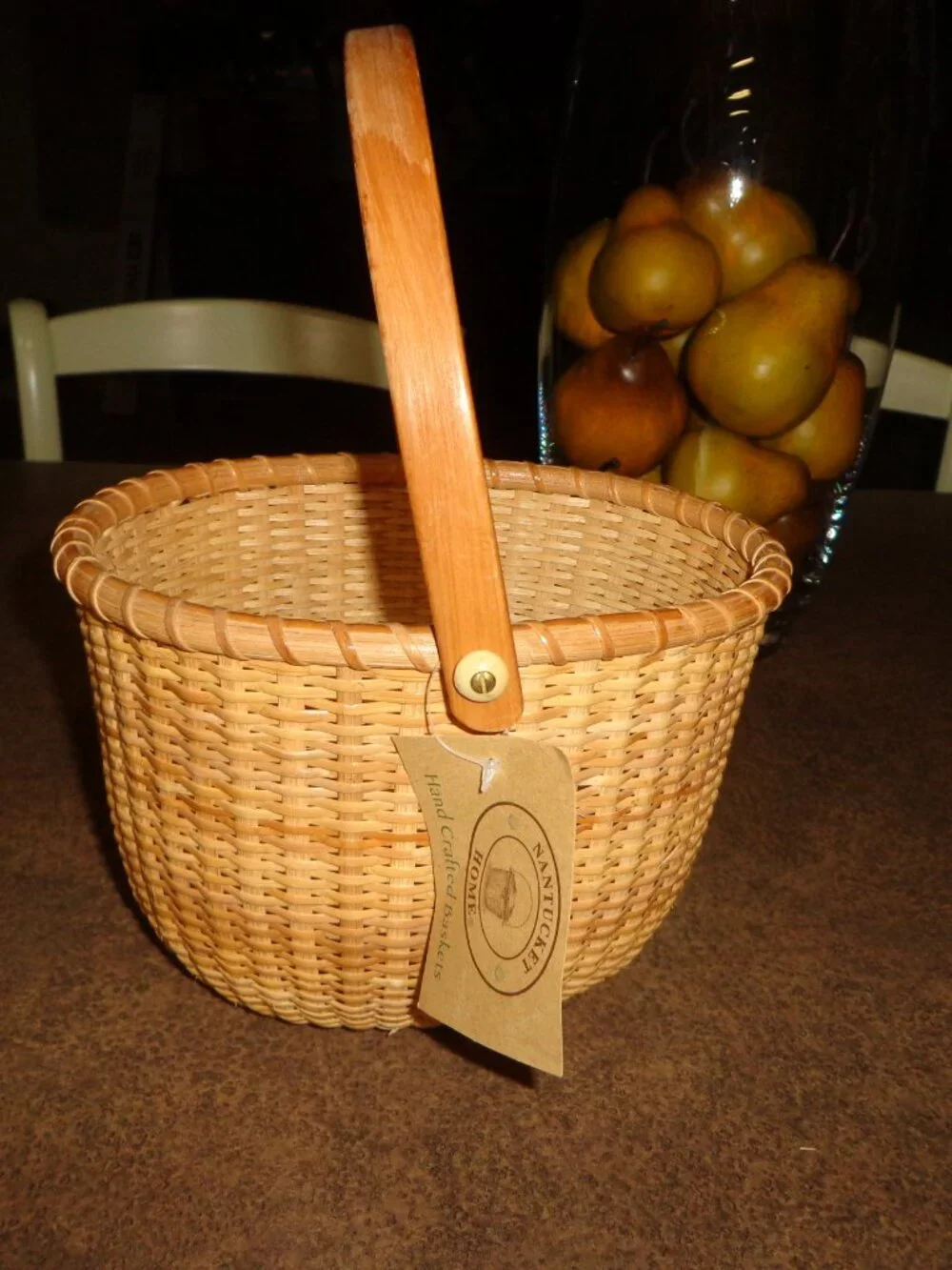 NEW Handcrafted NANTUCKET Oval Handled Basket  Handle & Bottom